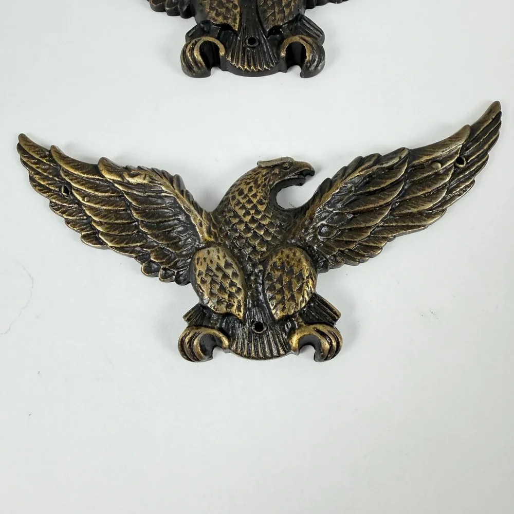Vintage Eagle Wall Plaque Set 4 Bronze Tone Americana Decor 4.5